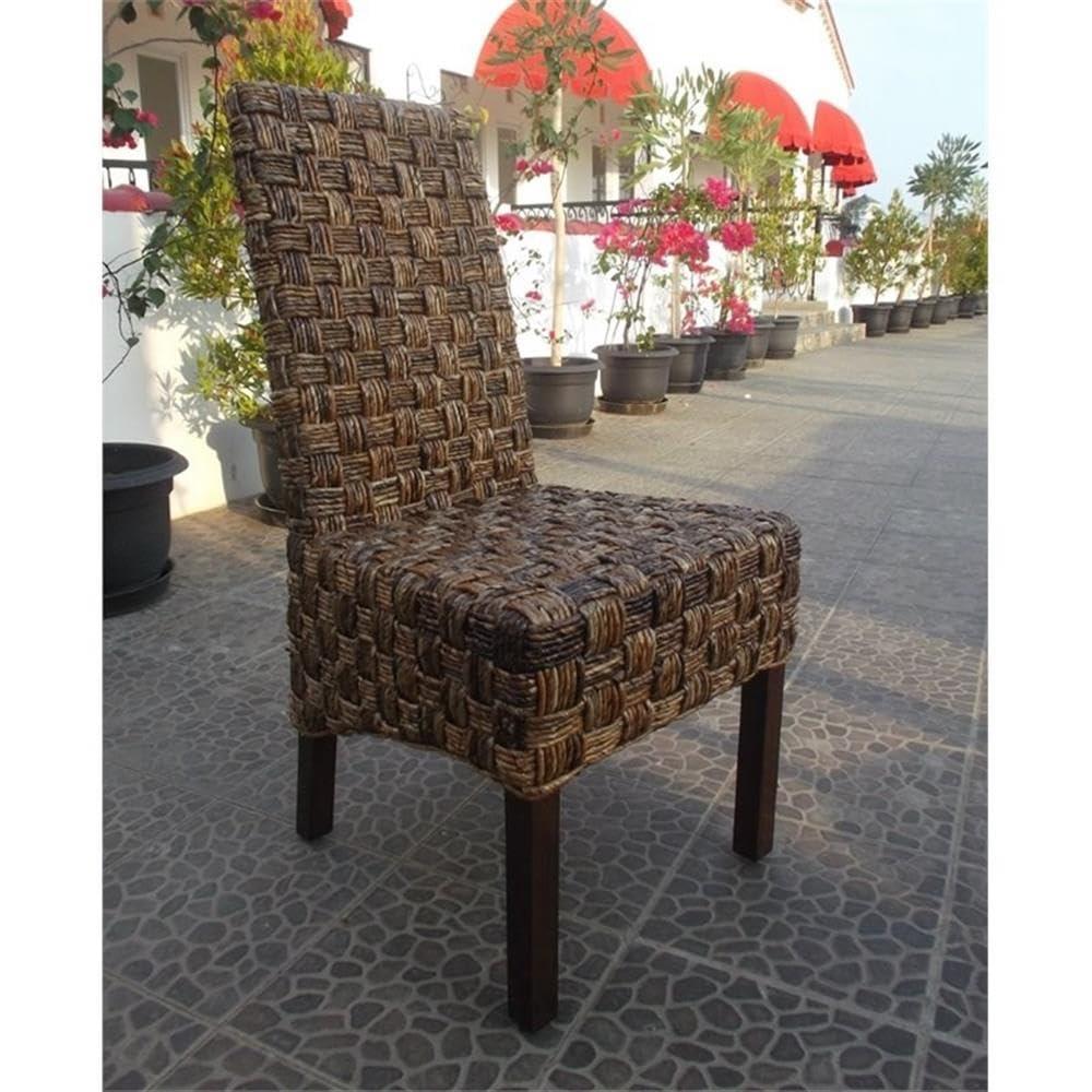 Bowery Hill 40"H Coastal Wicker / Rattan Dining Chair in Brown (Set of 2)
