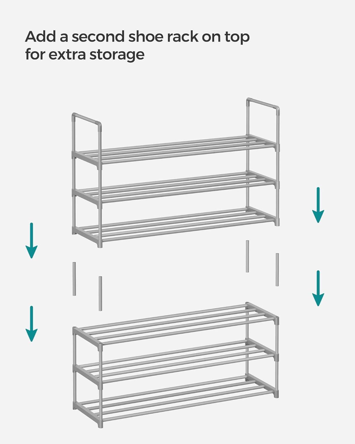 Grey 3-Tier Metal and Plastic Shoe Rack