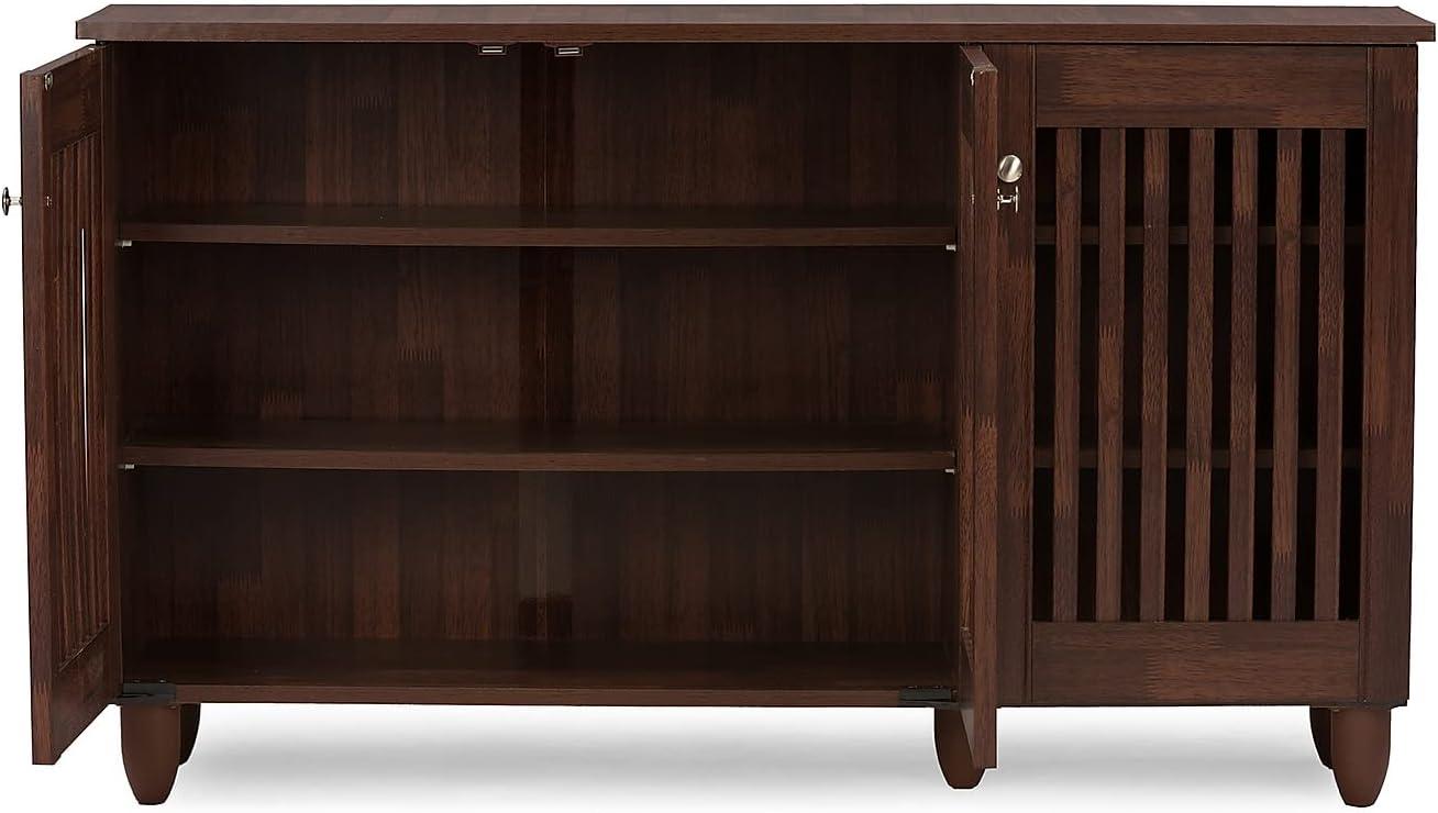 Fernanda Modern and Contemporary 3-Door Wooden Entryway Shoes Storage Wide Cabinet - Oak Brown - Baxton Studio: 10 Fixed Shelves, Hardwood & MDF