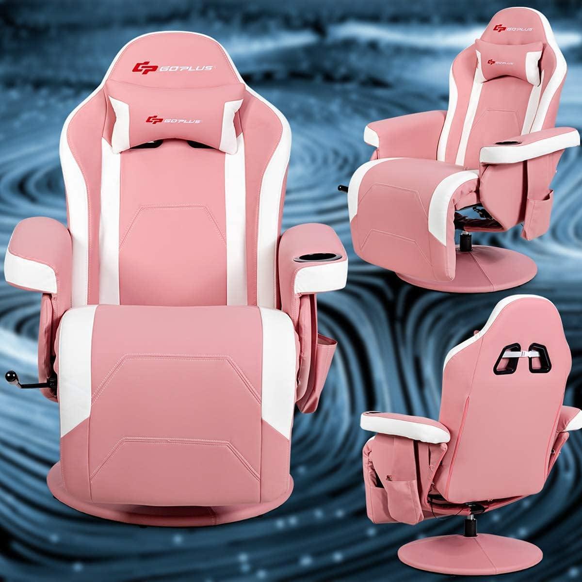 Costway Costway Goplus Reclining PC & Racing Game Chair with Footrest in Pink