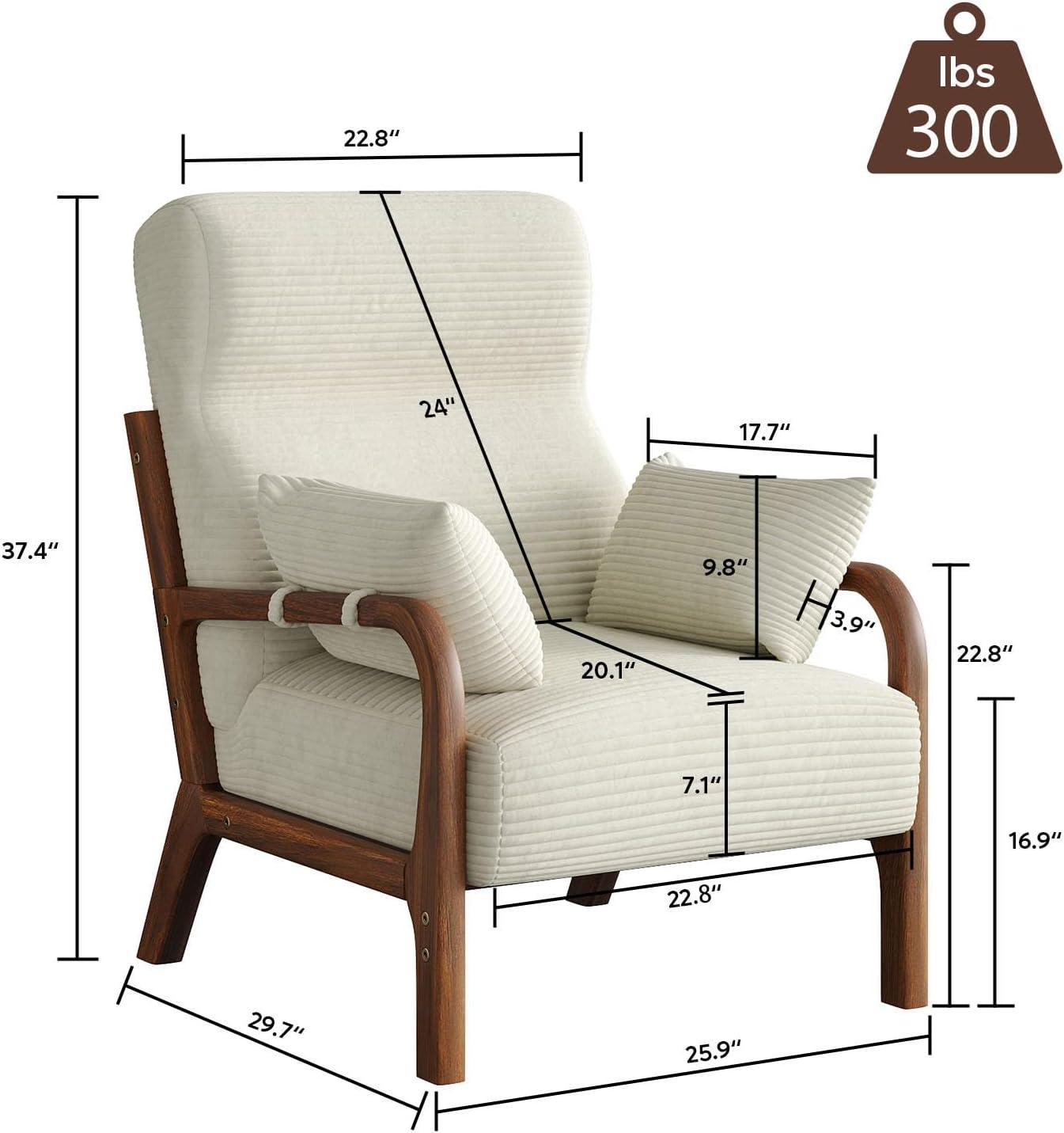 White Corduroy Upholstered Wood Frame Recliner Accent Chair