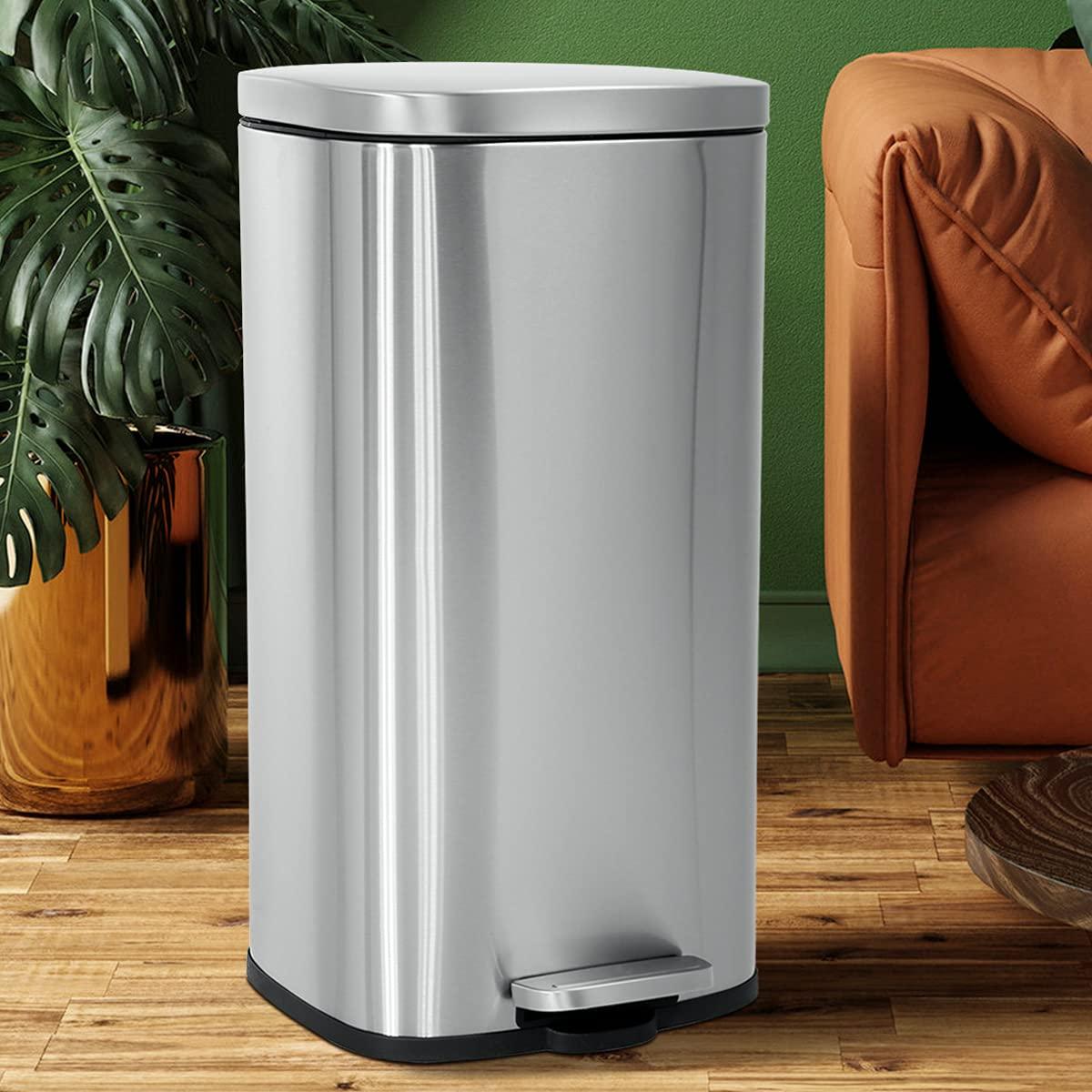 Brushed Stainless Steel 8 Gallon Step Trash Can with Soft-Close Lid