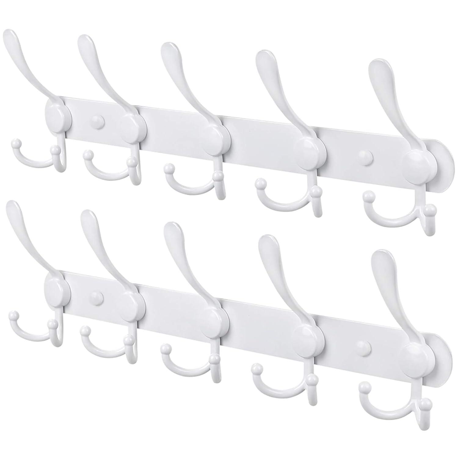 White Aluminum and Stainless Steel Wall Mounted Coat Rack with 15 Hooks