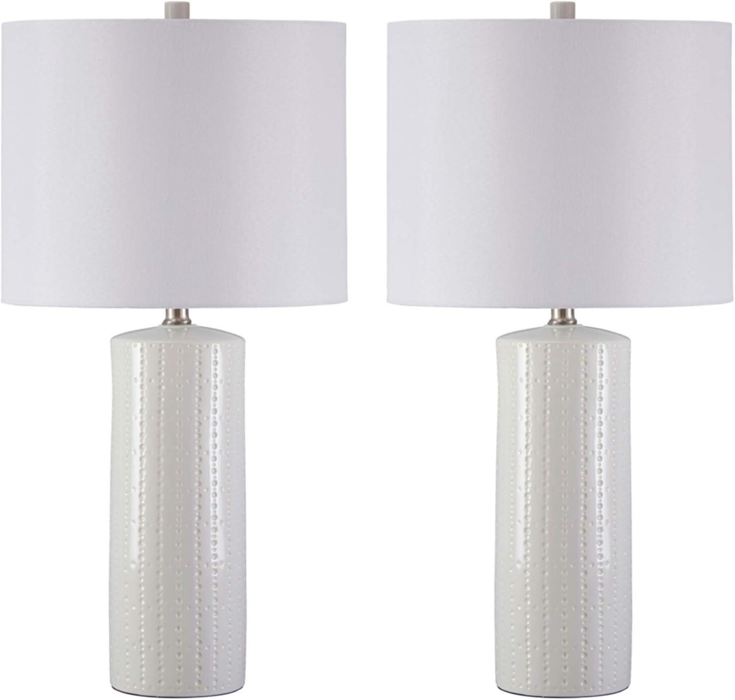 Set of 2 Steuben Ceramic Table Lamps White - Signature Design by Ashley: Textured Base, UL Listed, Modern Decor