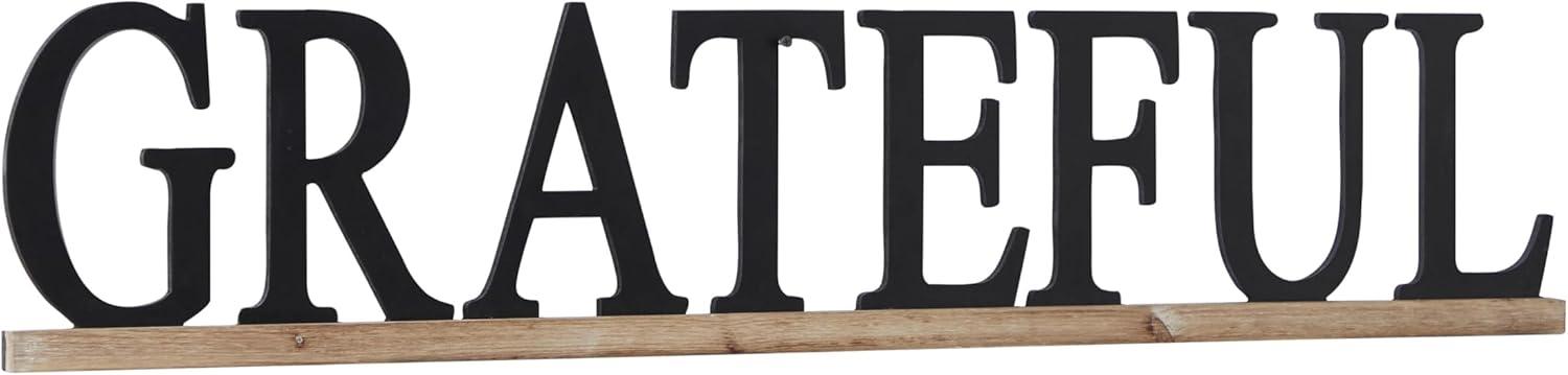 DecMode Black Wood Grateful Sign Wall Decor