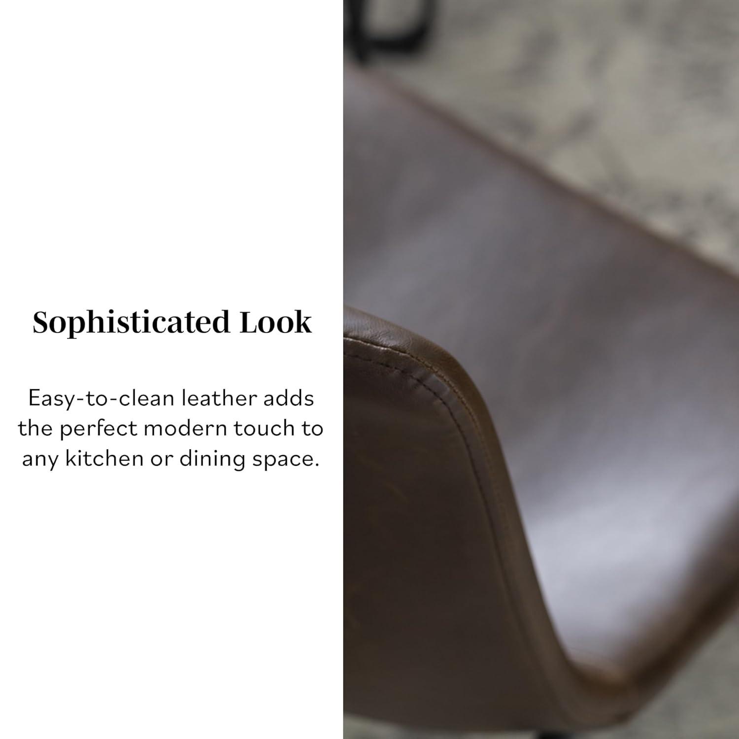 Walker Edison Full Back Faux Leather Dining Chair, Set of 2, Brown