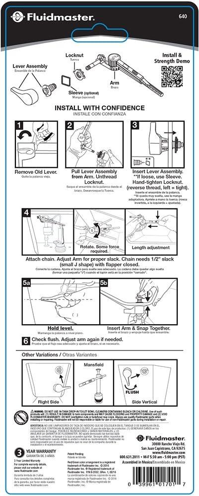 Fluidmaster White Universal Fit Adjustable Toilet Tank Lever