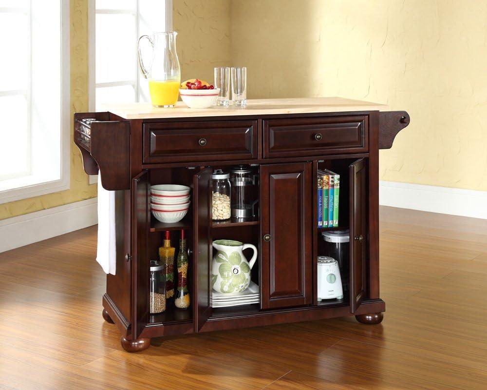 Alexandria Wood Top Full Size Kitchen Island/Cart Mahogany - Crosley: 8 Shelves, 2 Drawers, Adjustable Storage