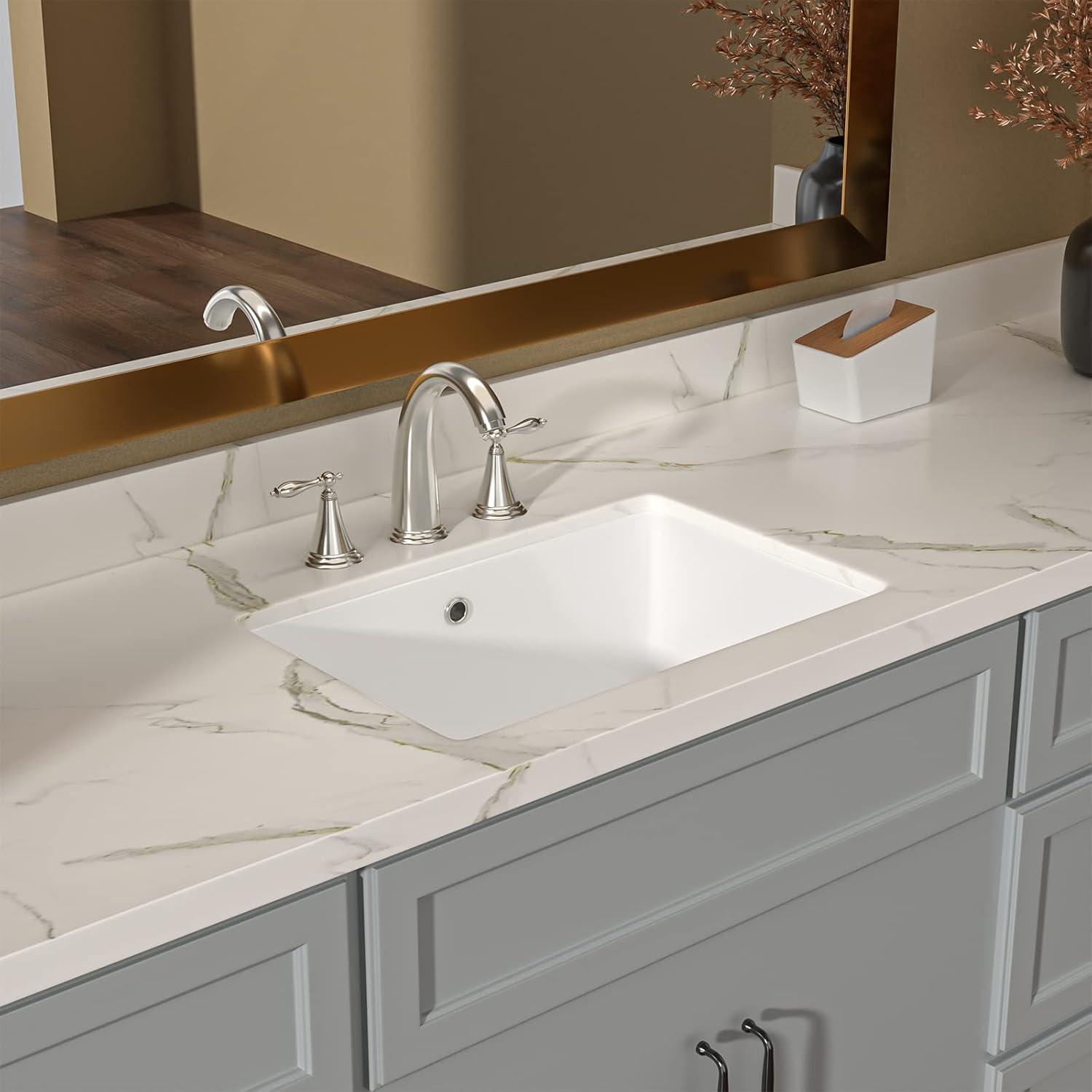 18" L x 14" W Undermount White Ceramic Rectangle Sink Under Counter Basin Bathroom Sink