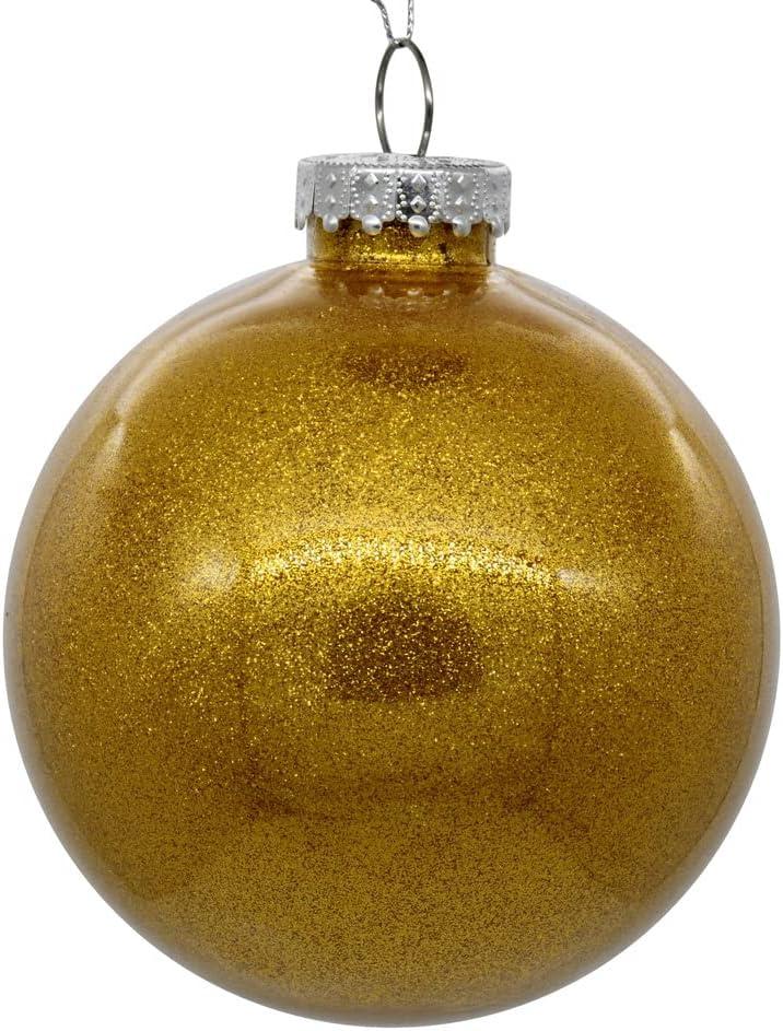 Vickerman 4" Clear Ball Christmas Ornament with Antique Gold Glitter Interior, 6 Pieces per bag