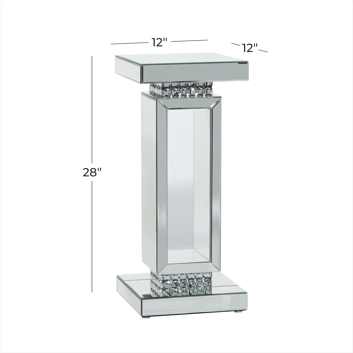 DecMode 12" x 28" Silver Glass Mirrored Pedestal Table, 1-Piece