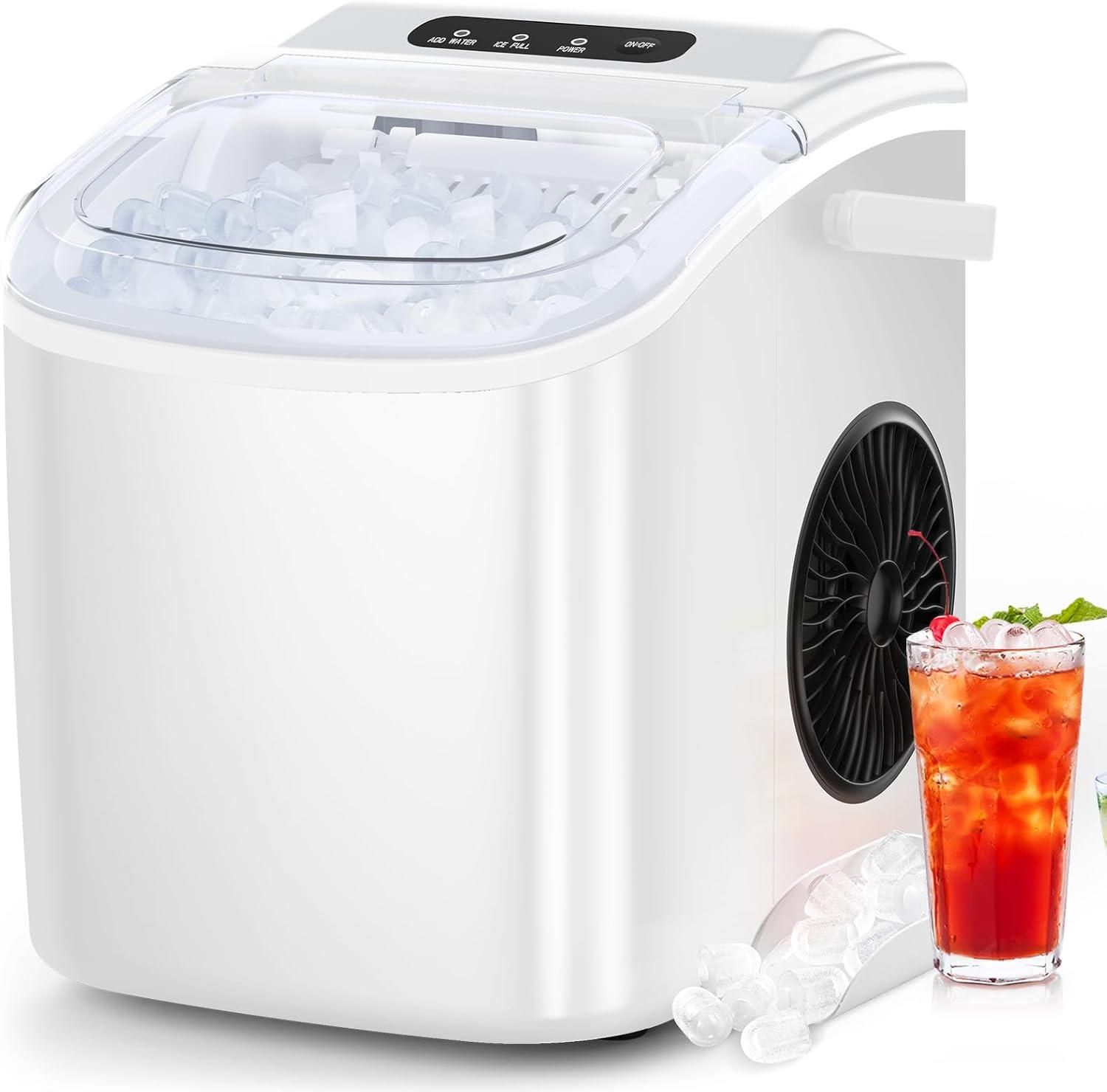 Compact White Portable Countertop Ice Maker with Self-Cleaning