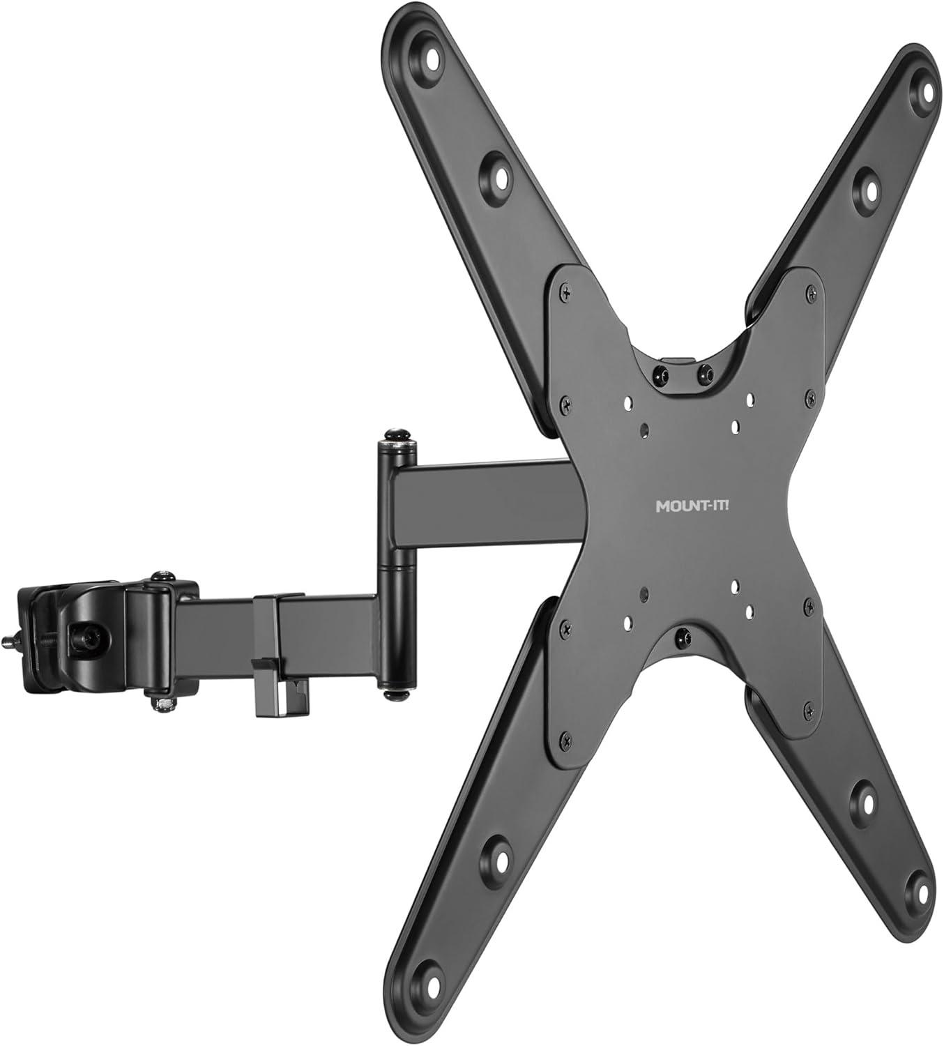 Mount-It! TV Pole Mount, Full Motion Bracket for TVs up to 55 in. | VESA Compatible | Articulating Arm w/ Clamp Mounting Base for Indoor & Outdoor Use