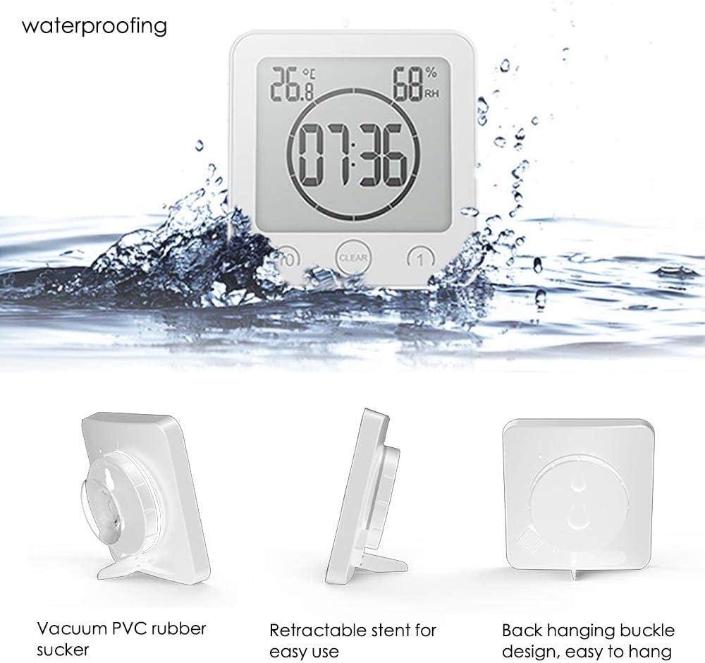 Bathroom Shower Clock Digital Clock Timer Large LCD Display Touch Screen Timer with Temperature Humidity Display for Bathroom Shower Kitchen,white，G169791