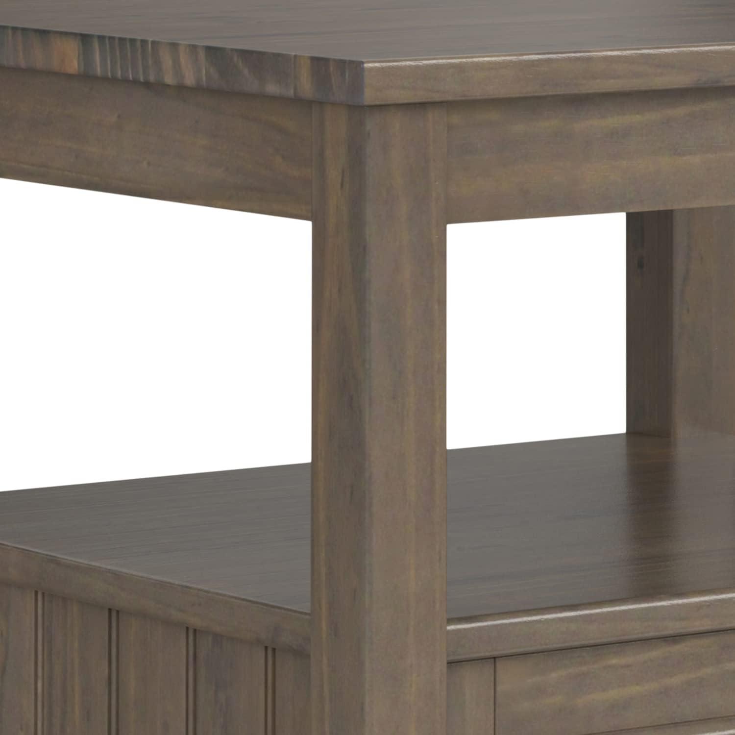 WyndenHall Rowan End Table with Bottom Drawer Smoky Brown: Transitional Style, Square Side Table with Fixed Shelf