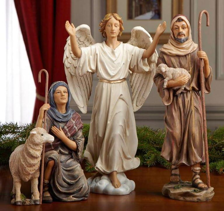 Three Kings Gifts Magi, Wise Men, Christmas Star, Angel, Shepherds, Sheep, Holy Family, Jesus in Manger, Real Gold in Trunk, Nativity Scene Set & Figures, 11-Pieces, for 7 inch Scale Collection
