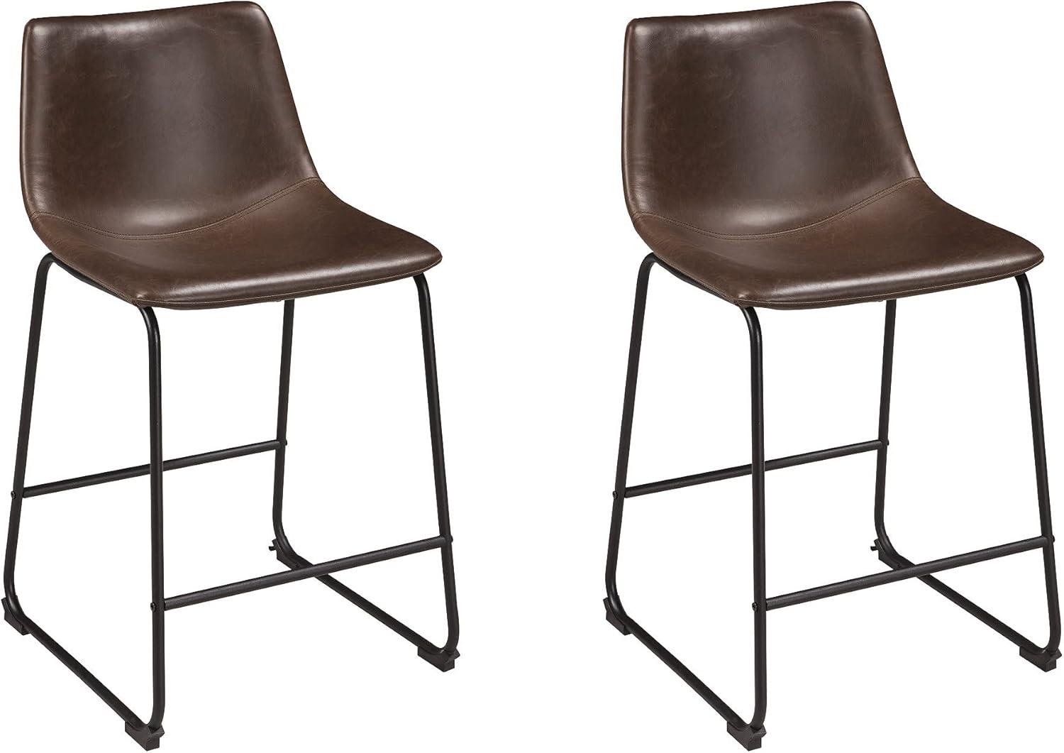 Industrial Brown Faux Leather Metal Bar Stools, Set of 2