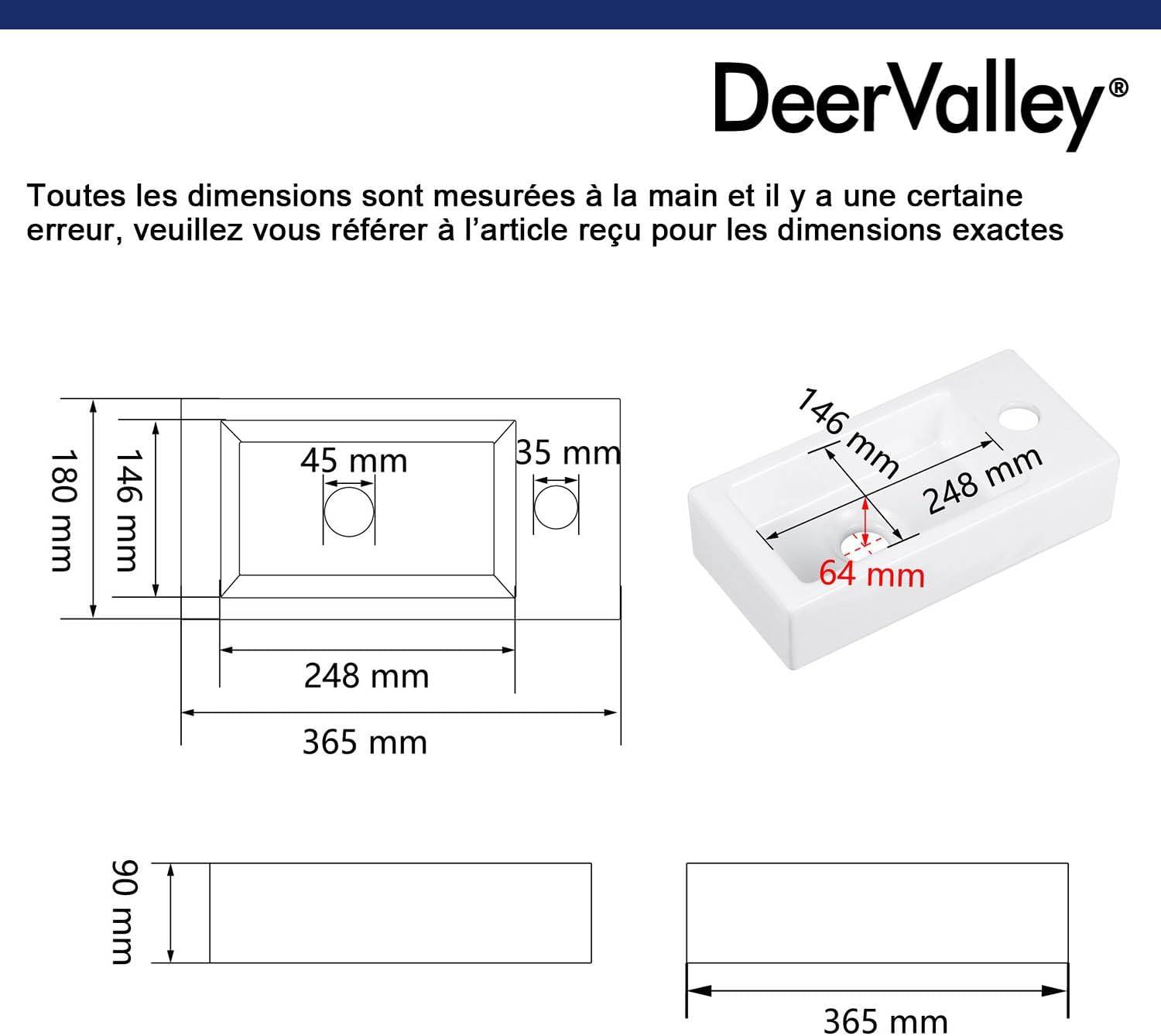 DeerValley DV-1V081R White Ceramic Rectangular 7'' Wall Mount Bathroom Sink