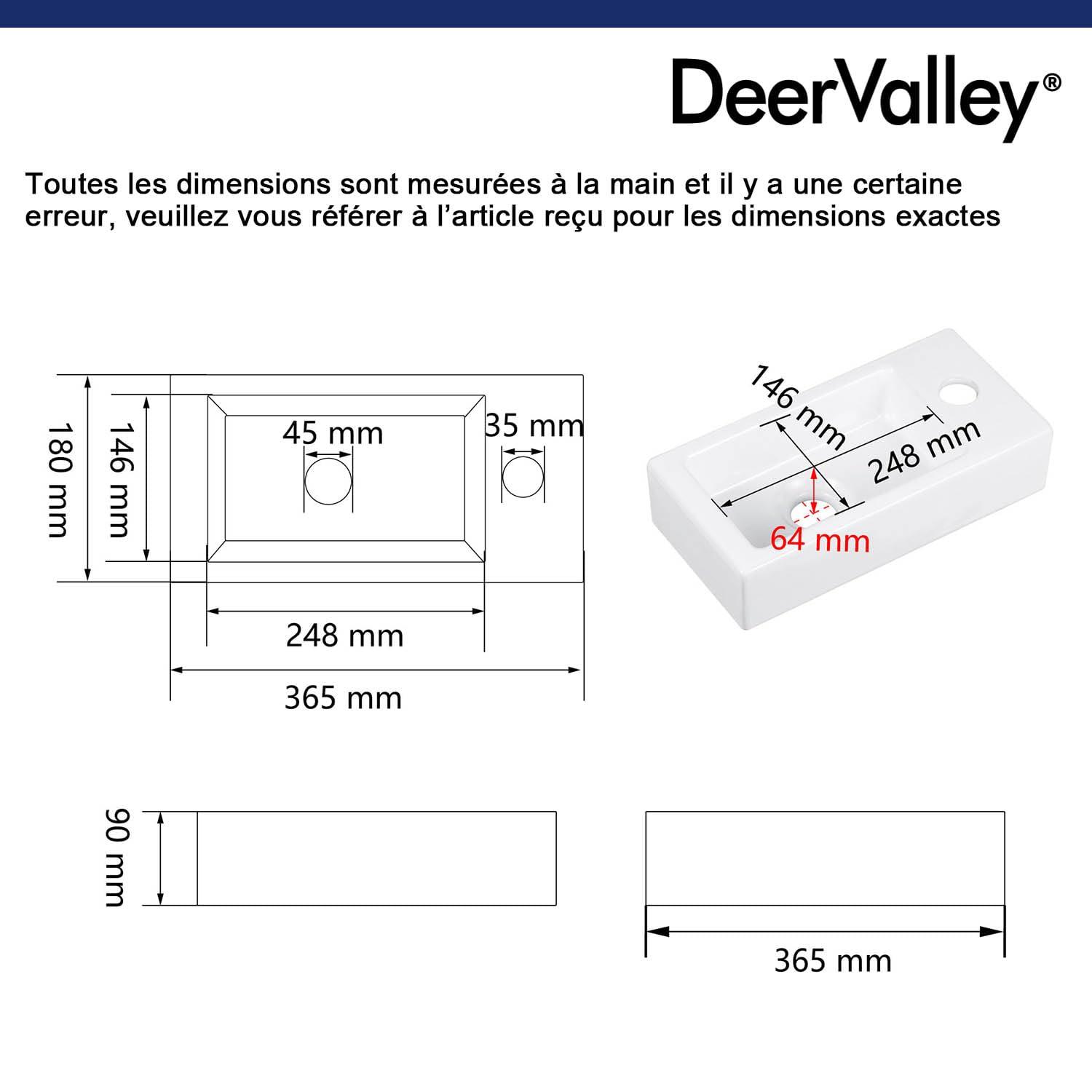 DeerValley DV-1V081R White Ceramic Rectangular 7'' Wall Mount Bathroom Sink