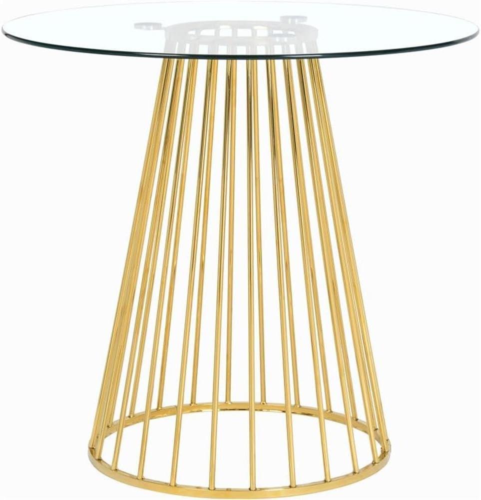 Round Clear Glass Counter Height Table with Gold Metal Base