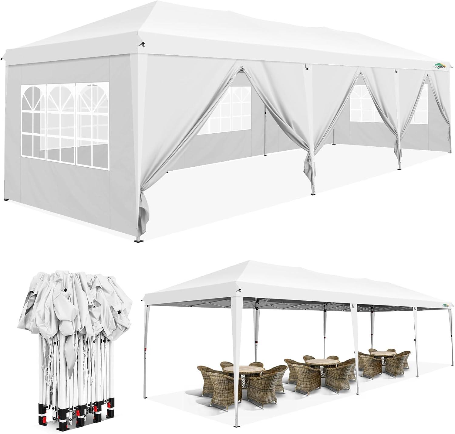 White 10'x30' Waterproof Party Tent with 8 Sidewalls