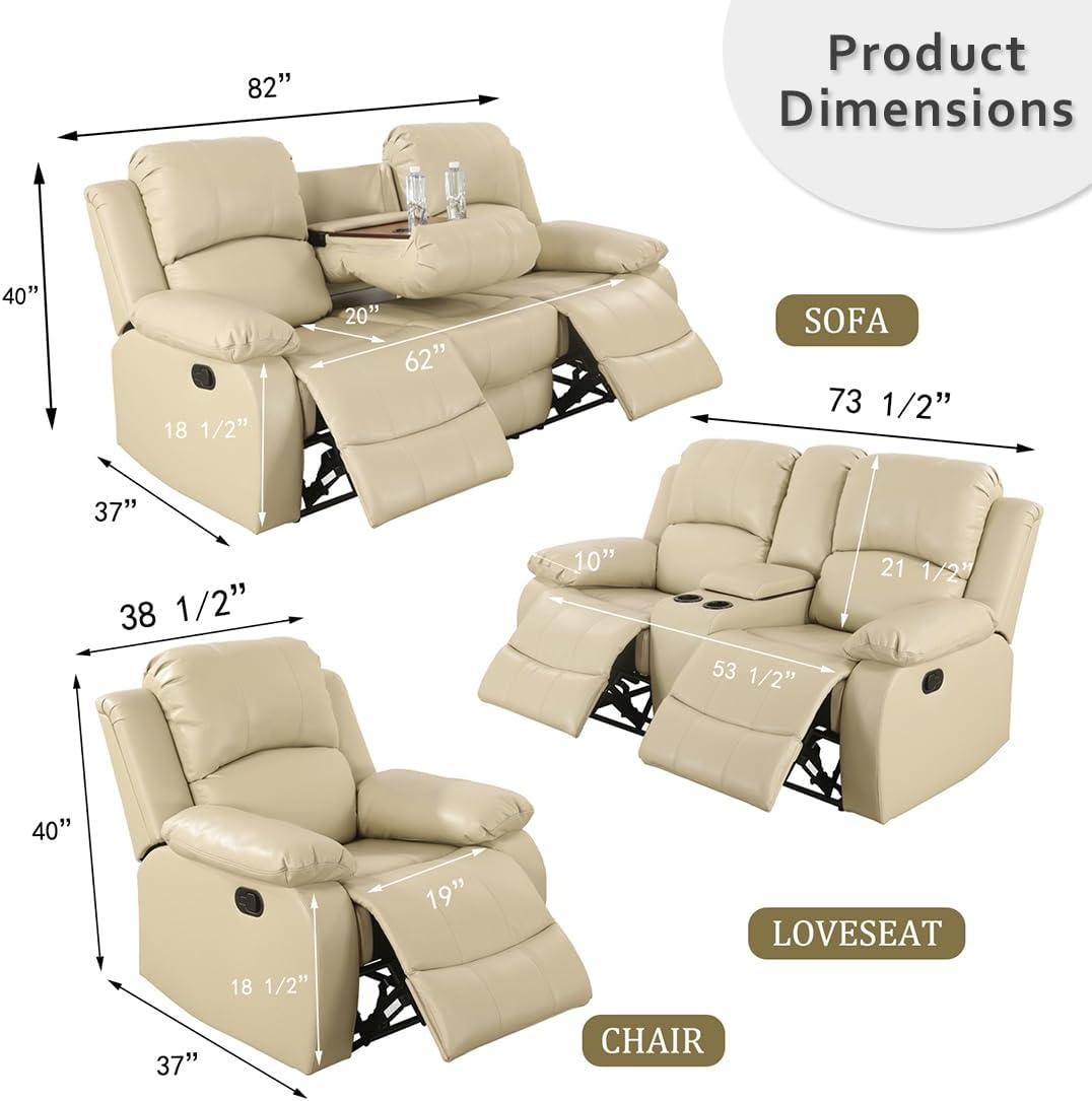 3-Piece Manual Reclining Living Room Sofa Set (Set of 3)