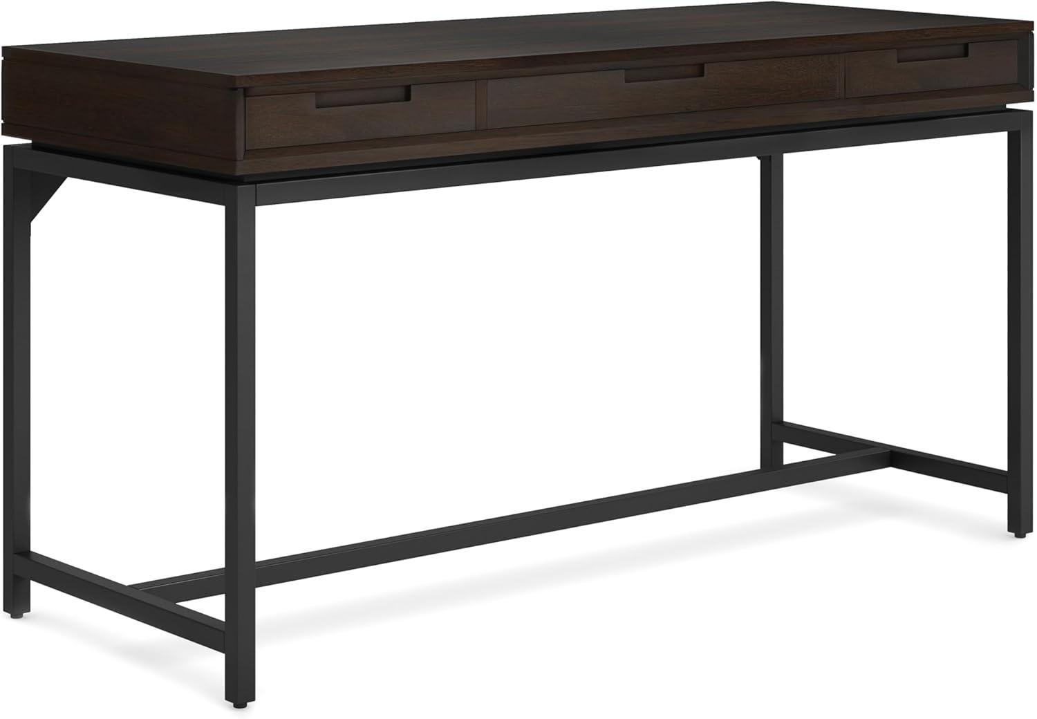 Simpli Home Banting Solid Hardwood Modern Industrial 60 inch Wide Desk in Hickory Brown