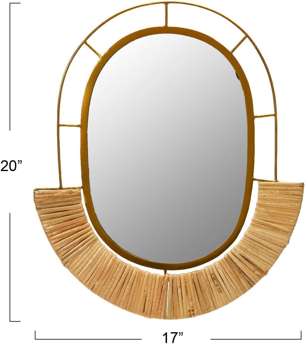 Storied Home Oval Modern Boho Metal and Cane Framed Wall Mirror Natural: Iron & Cane Material, No Assembly Required