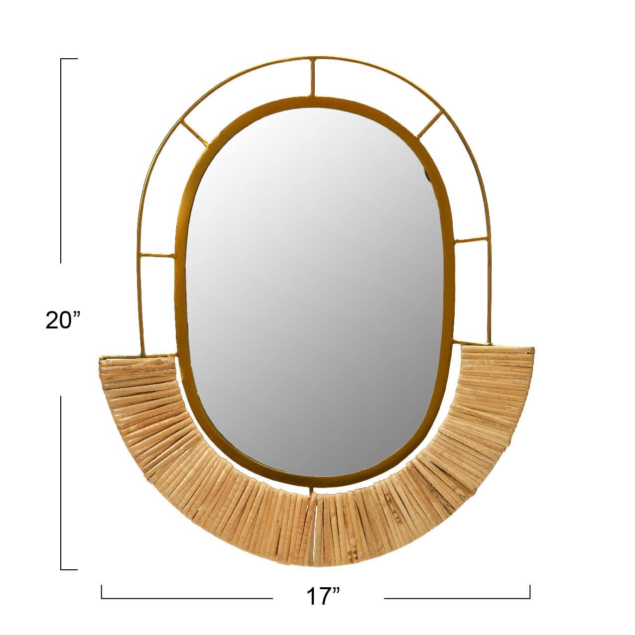 Storied Home Oval Modern Boho Metal and Cane Framed Wall Mirror Natural: Iron & Cane Material, No Assembly Required