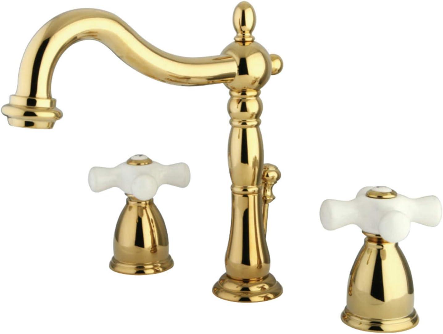 Kingston Brass Heritage Two-Handle 3-Hole Deck Mount Widespread Bathroom Faucet with Pop-Up Drain
