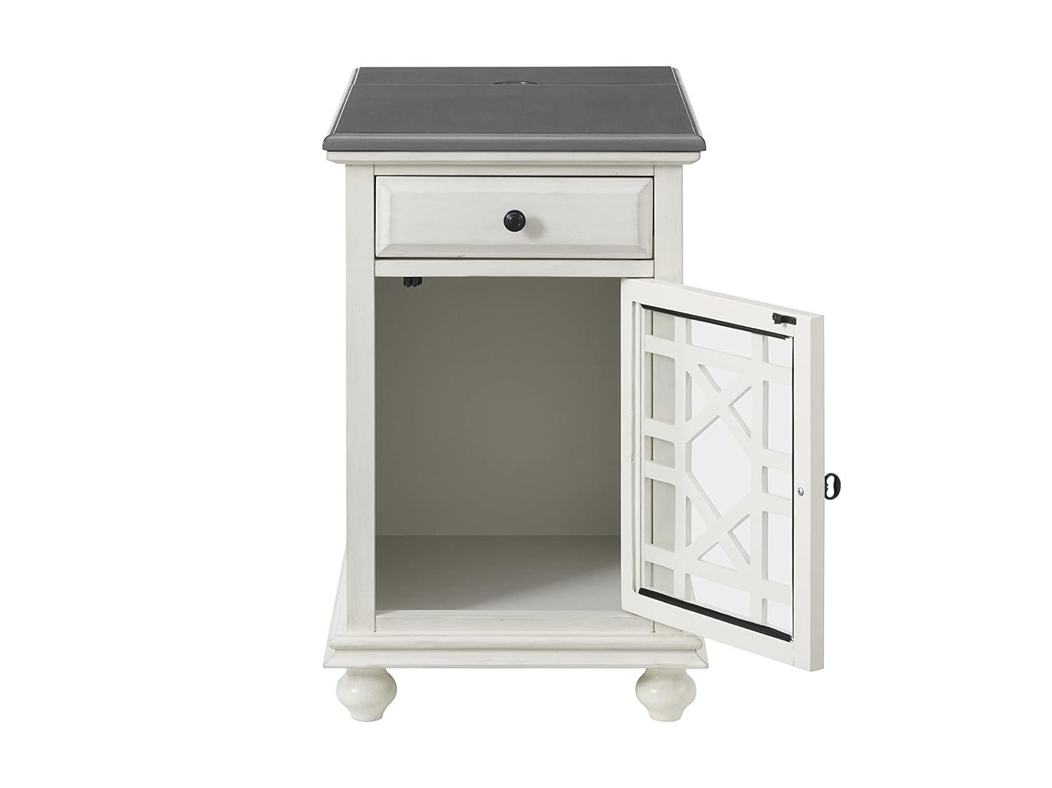 Martin Svensson Home White with Gray Top Elegant Chairside Table with Power