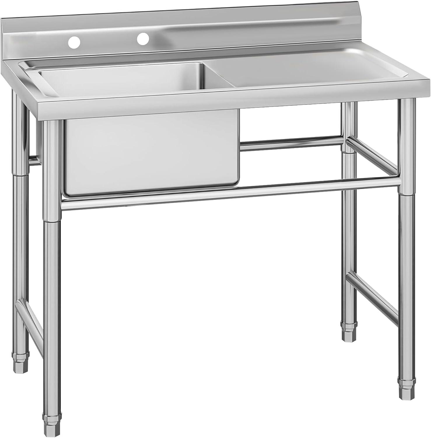 Commercial Stainless Steel Utility Sink,Free-Standing Design for Kitchen, Laundry, Garage & Workshop,Single sink + platform