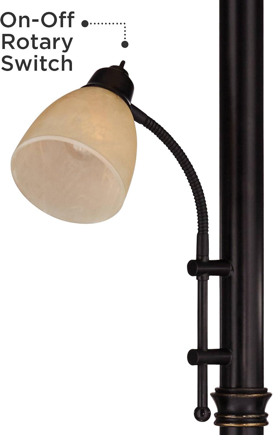 Regency Hill Garver Rustic Retro Torchiere Floor Lamp 72 1/2" Tall Oil Rubbed Bronze with Side Light Amber Glass Shade for Living Room Reading Bedroom