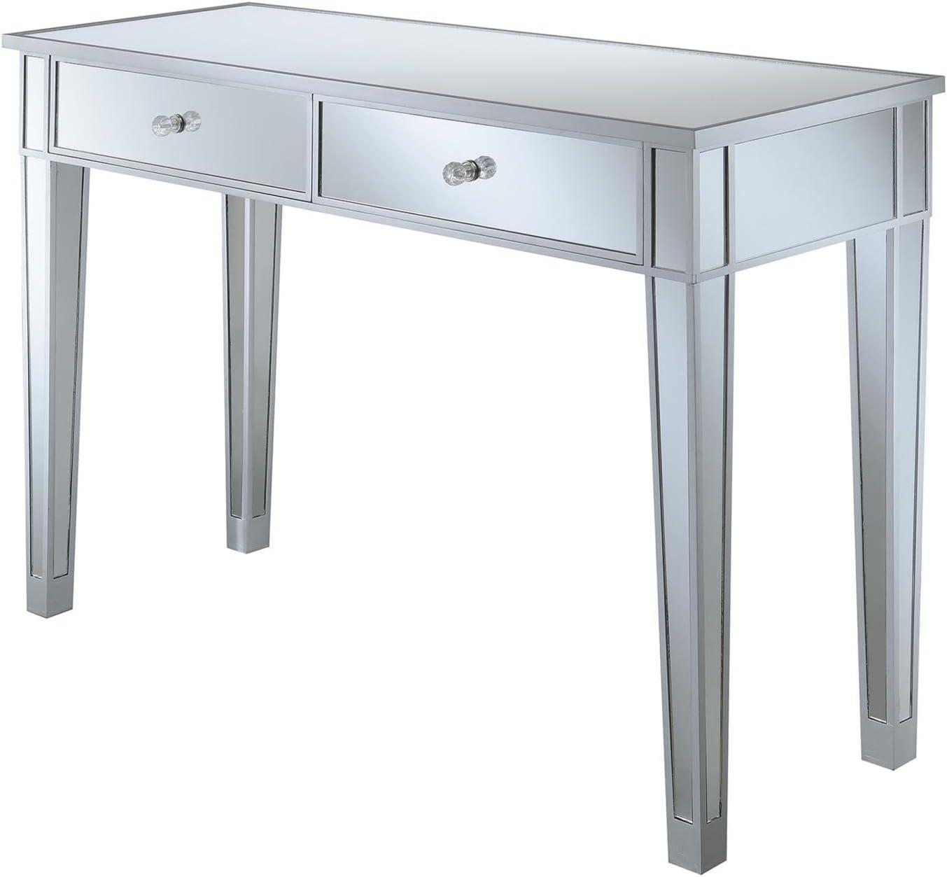 Silver Mirrored Wood Desk Console with Storage