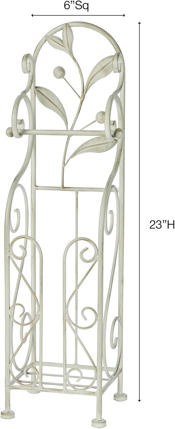 Ivory and Gold Painted Metal Scrollwork Toilet Paper Stand