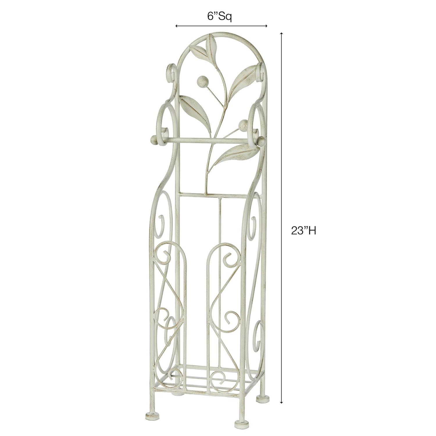 Ivory and Gold Painted Metal Scrollwork Toilet Paper Stand