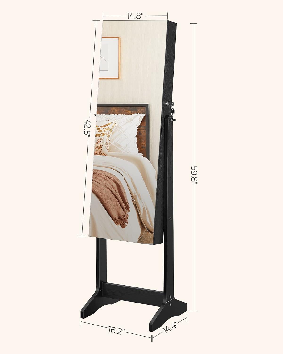 Black Freestanding Jewelry Cabinet Armoire with Mirror