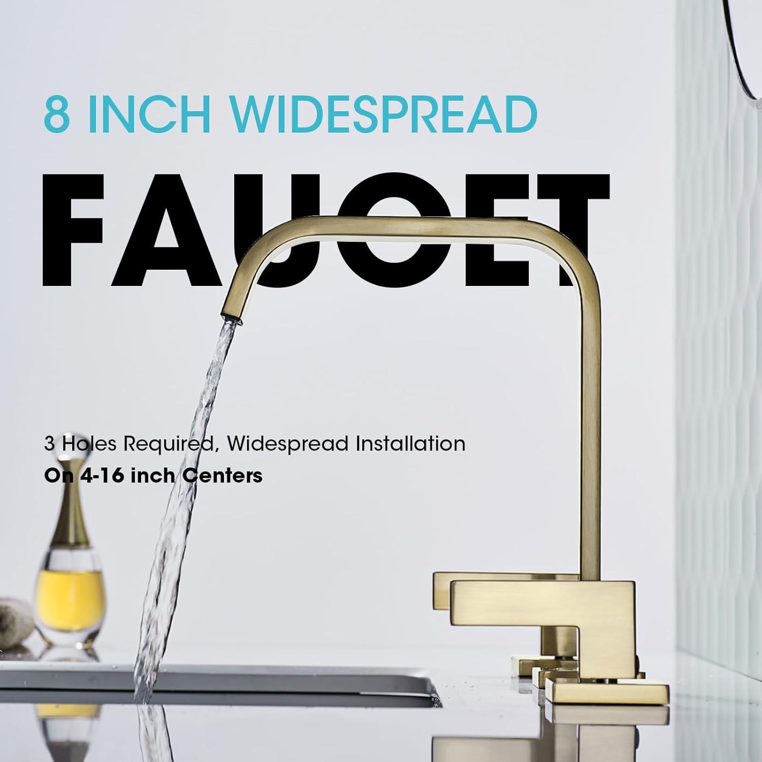 Brushed Gold Brass Double Handle Widespread Bathroom Faucet