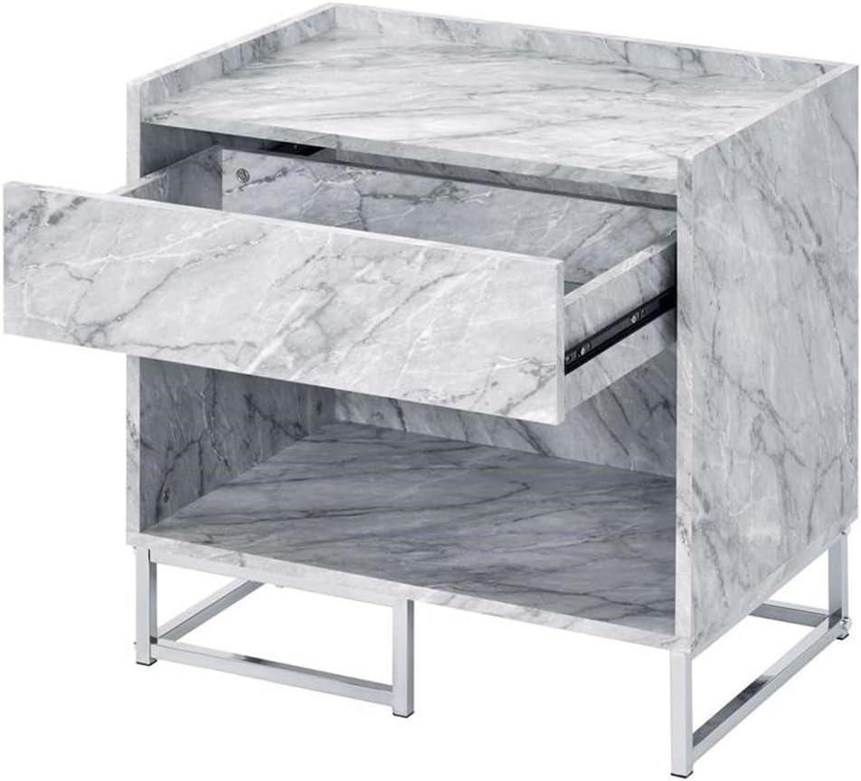 Ergode Accent Table White Printed Faux Marble & Chrome Finish