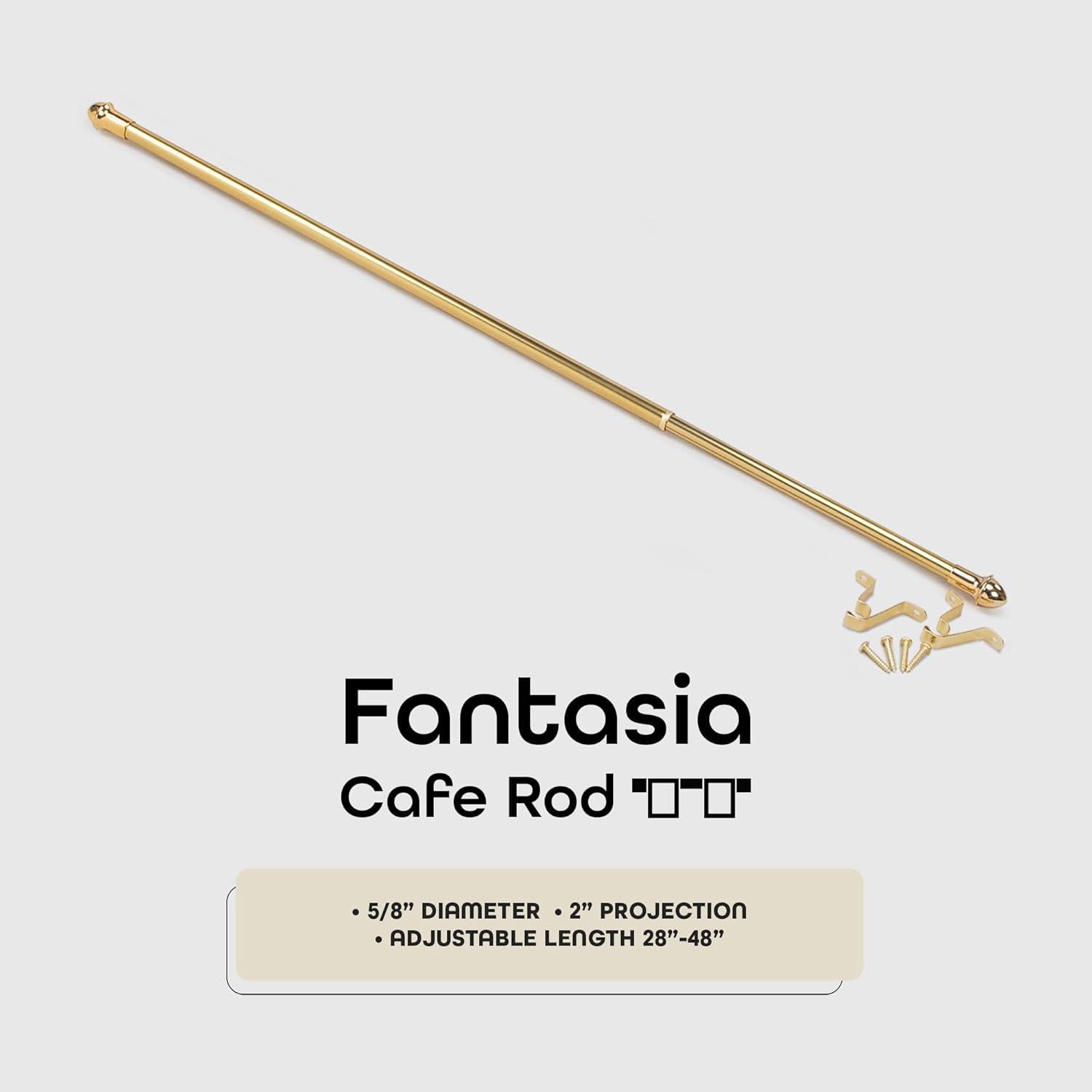 Adjustable Brass Cafe Curtain Rod with Matching Finials