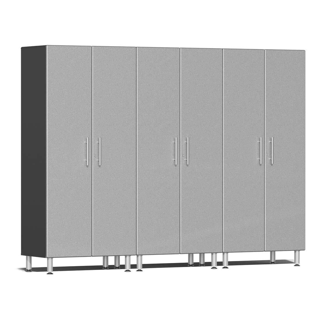 Tall Silver Metallic Freestanding Lockable Cabinet with Adjustable Shelving