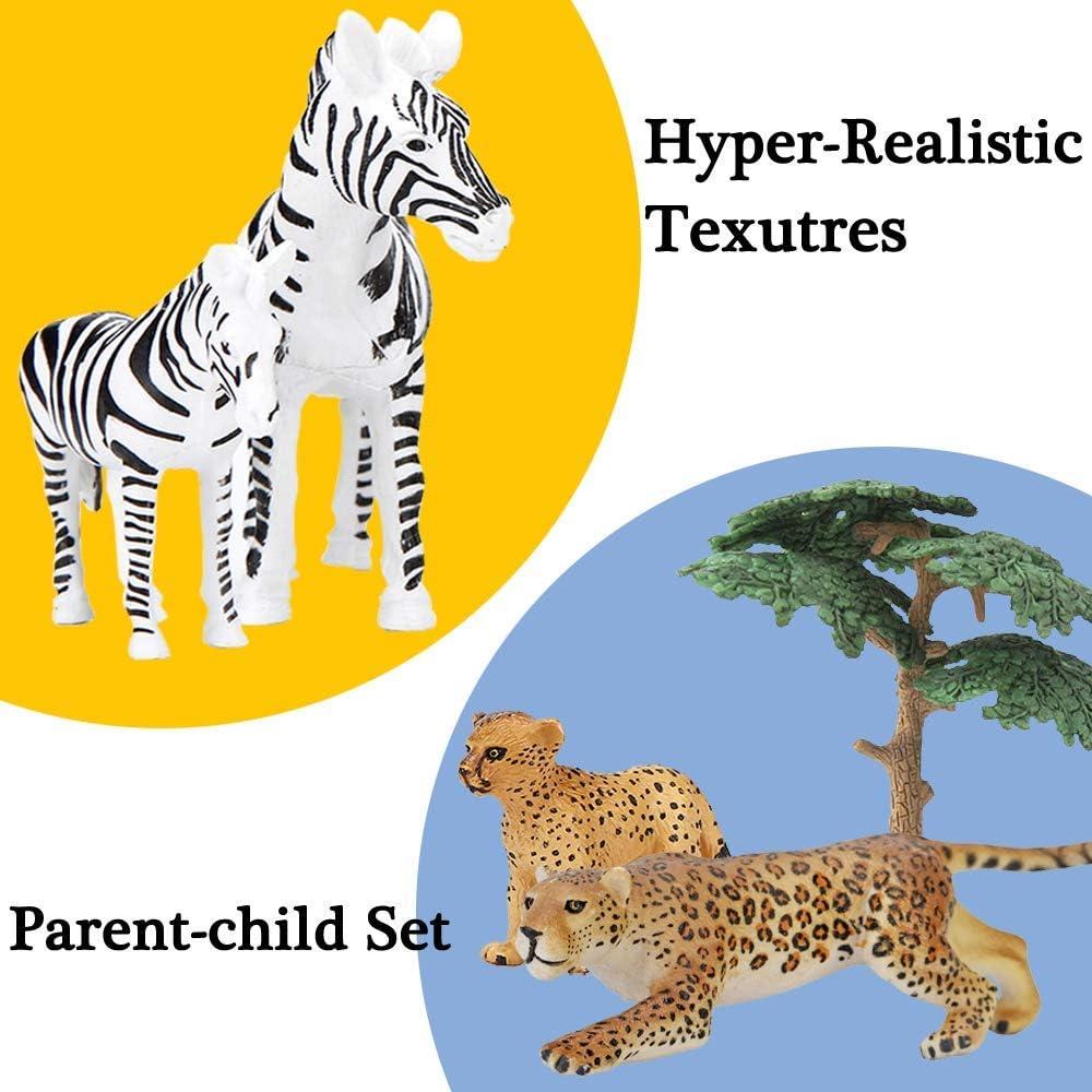 Safari Zoo Animals Figures Toys, 14 Piece Realistic Jungle Animal Figurines, African Wild Plastic Animals with Lion, Elephant, Giraffe Educational Learning Playset for Toddlers, Kids, Childr