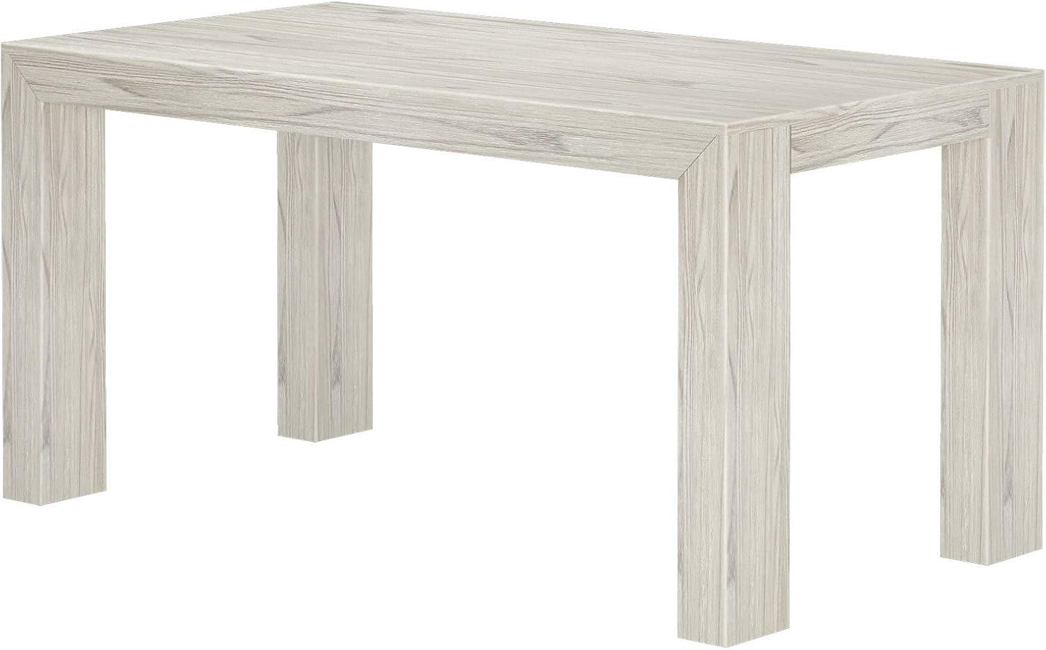 60" White Wirebrush Solid Wood Rectangular Dining Table