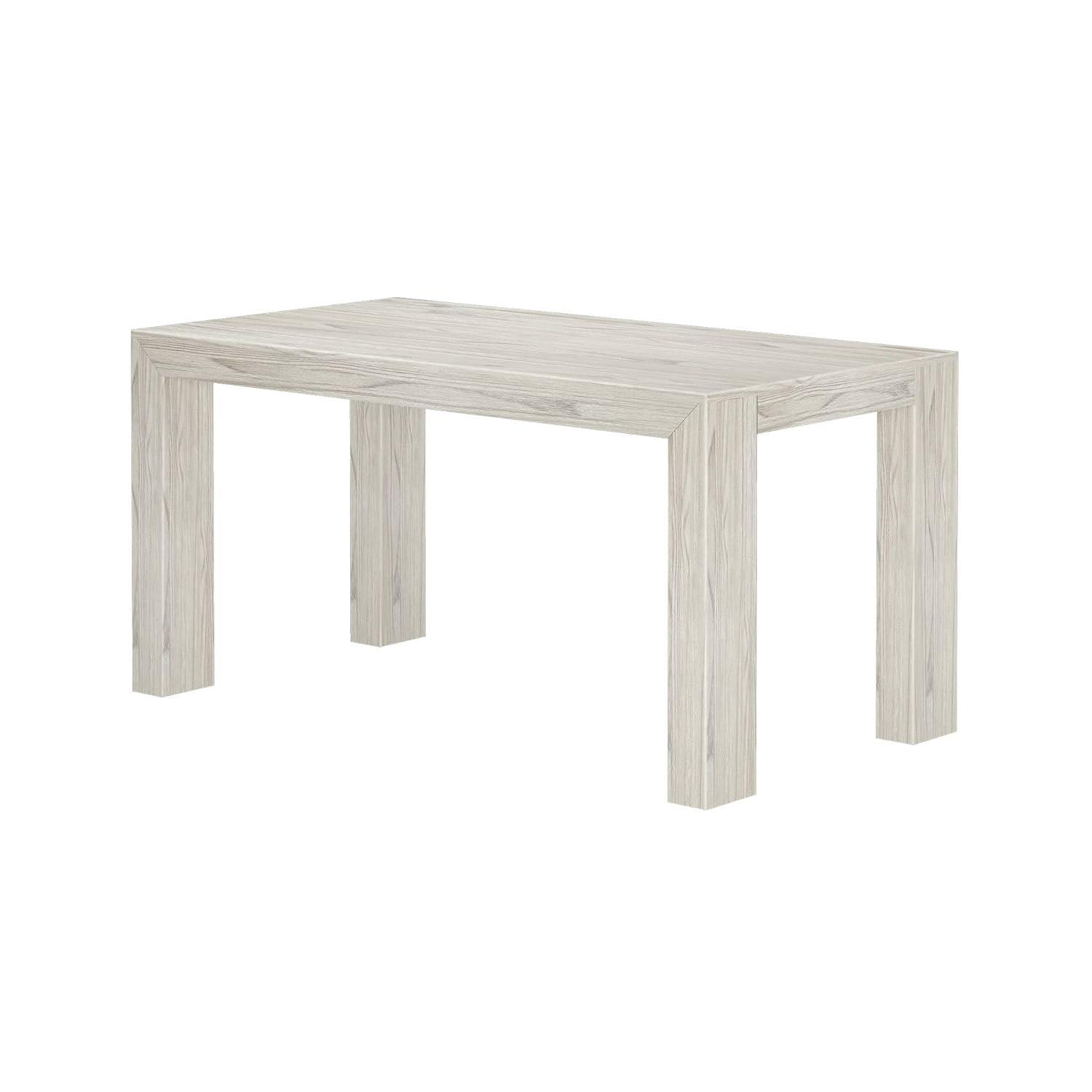 Plank+Beam 60" Modern Dining Table for 4, Solid Wood Rectangular Kitchen Table, White Wirebrush
