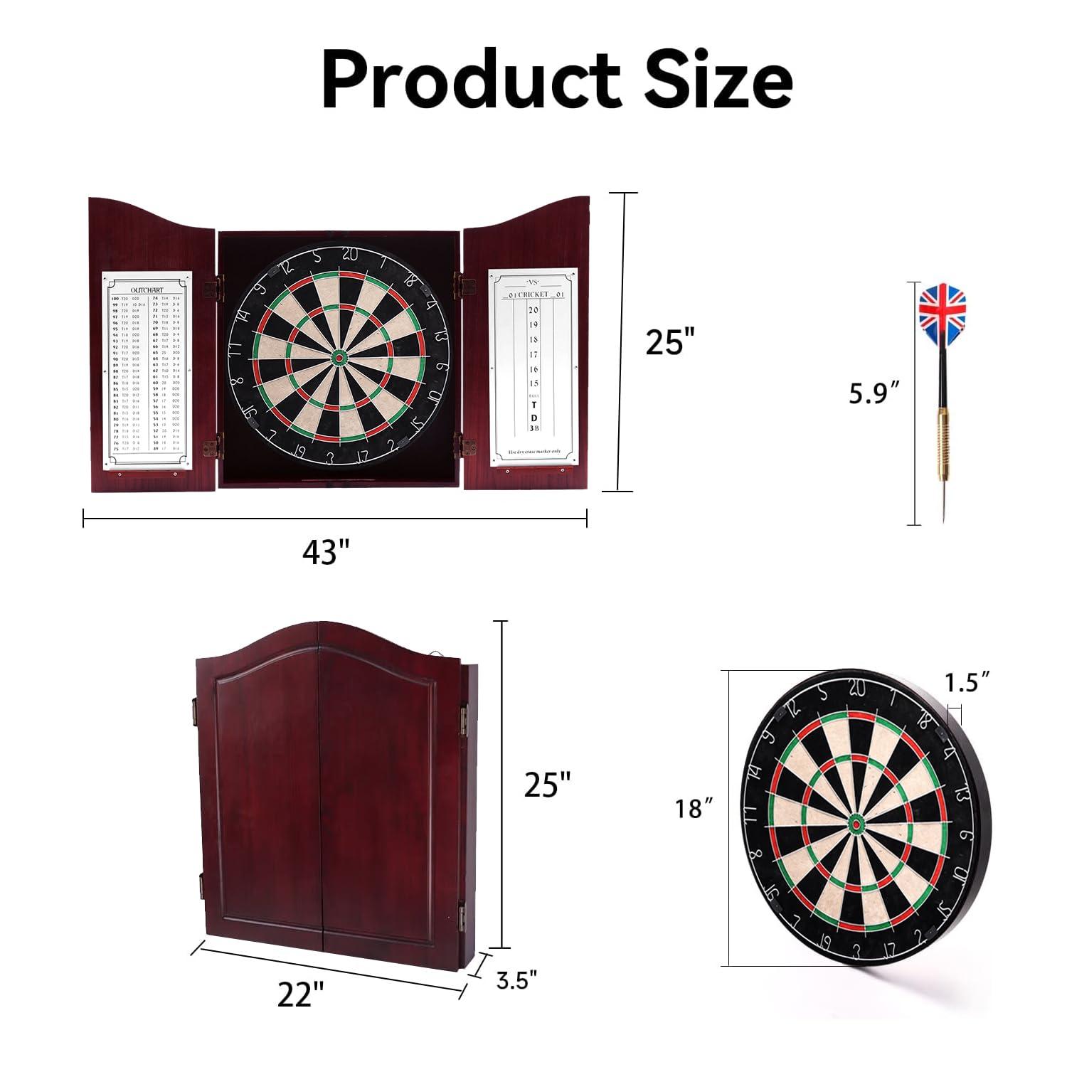 GSE Games & Sports Expert Deluxe Solid Wood Classic Dartboard Cabinet Set with Sisal Fiber Dartboard, Dart Scoreboard and 6 Steel Tip Darts for Target Game Indoor Game (Dark Cherry)