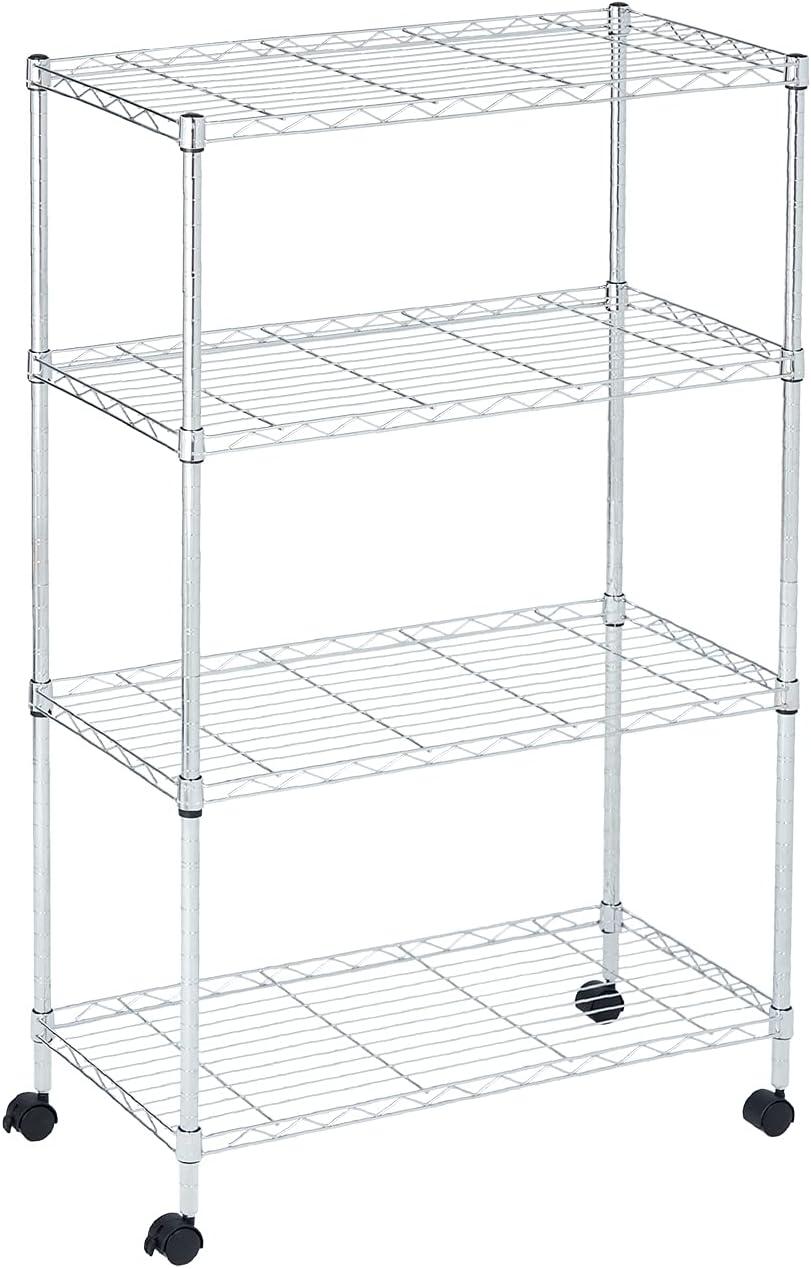 Chrome 4-Tier Adjustable Wire Shelving Unit with Wheels