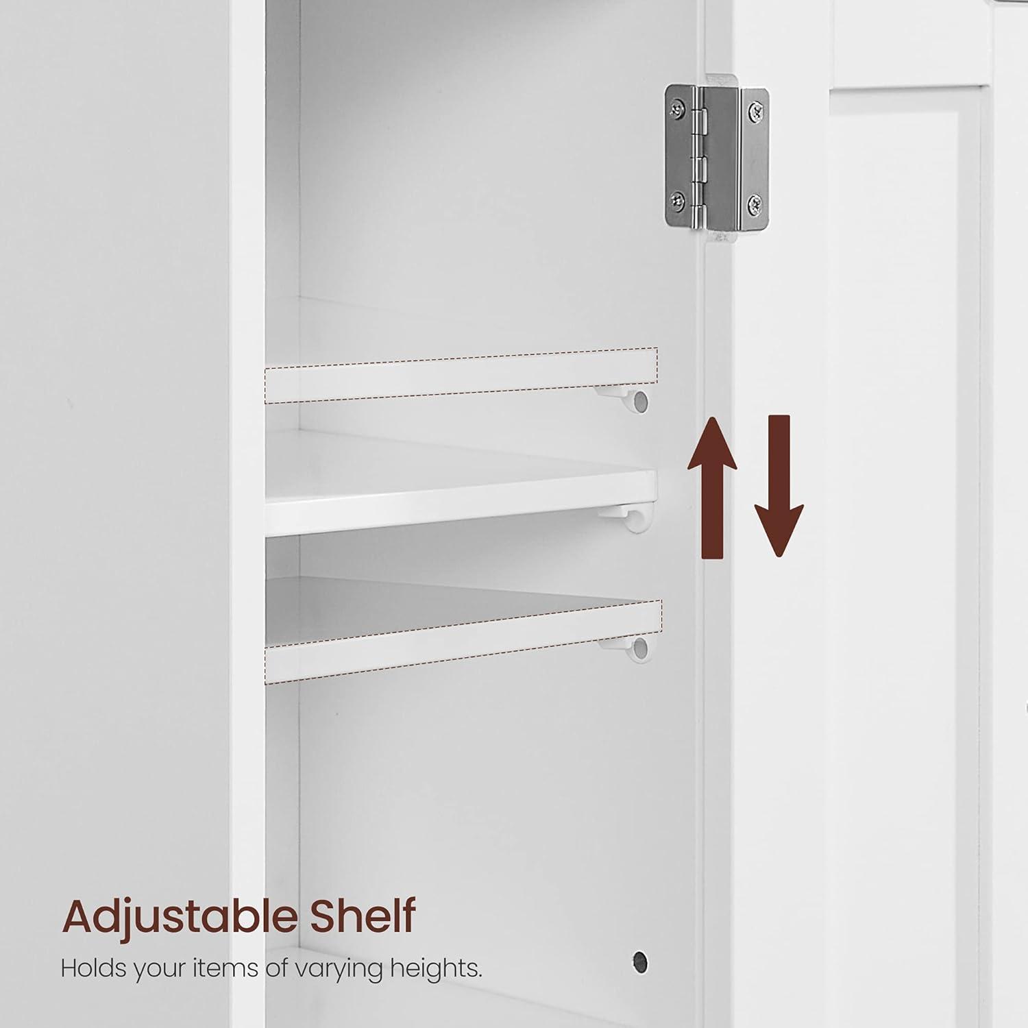 White MDF Narrow Bathroom Storage Cabinet with Adjustable Shelves