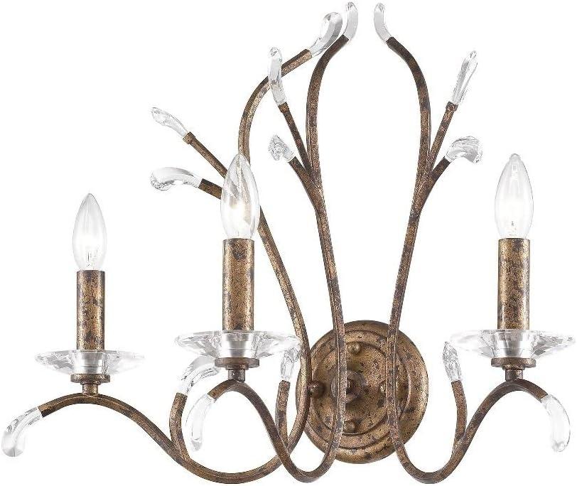 Serafina 3-Light Bronze Sconce with Clear Crystal Accents