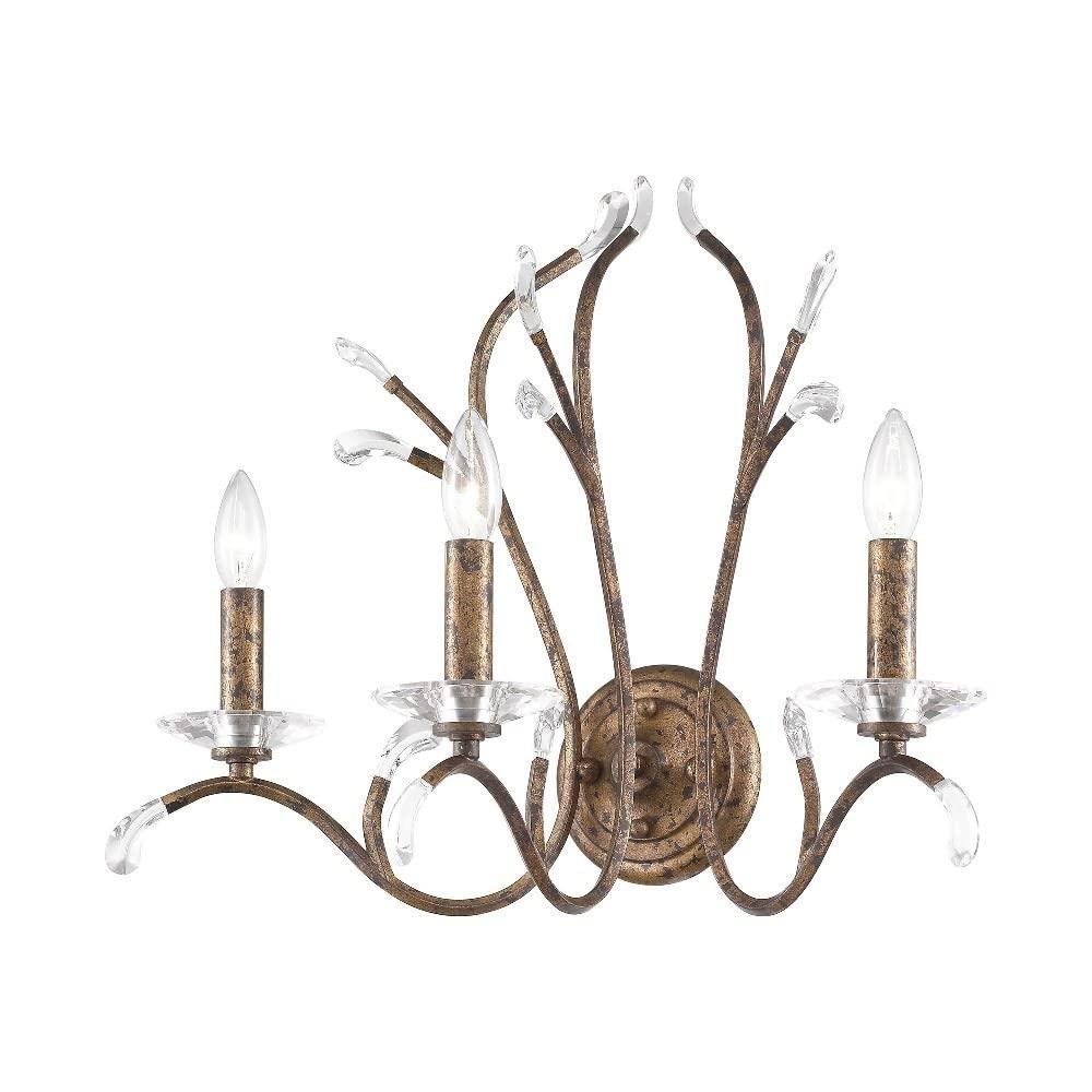 Serafina 3-Light Bronze Sconce with Clear Crystal Accents