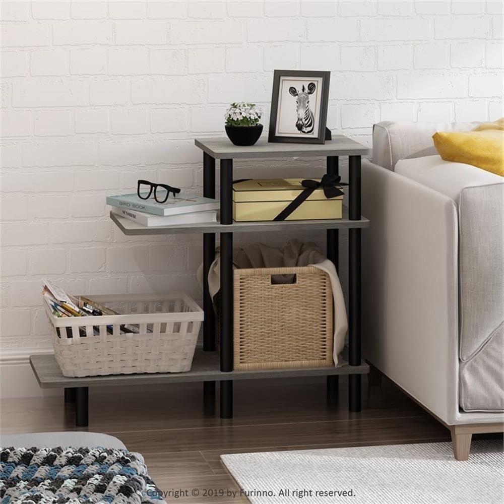 French Oak Grey and Black 3-Tier Rectangular Wood Side Table